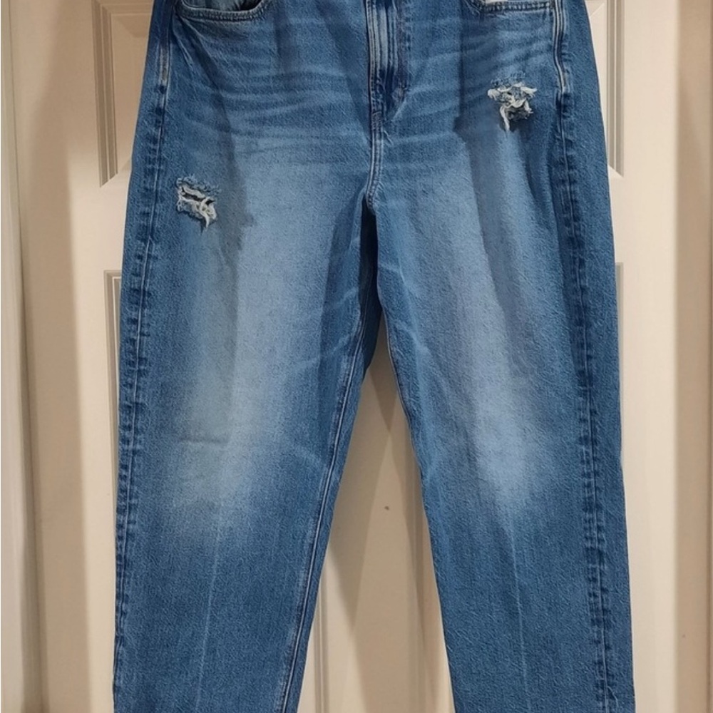 American Eagle Jeans Womens 14 Long Blue Mom Jean Organic Cotton Distressed